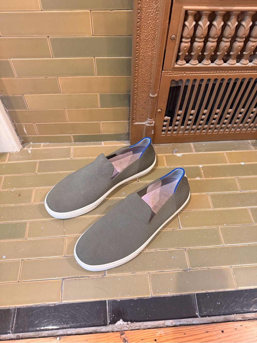 Rothy's Olive Green Slip-On Flats with White Sole